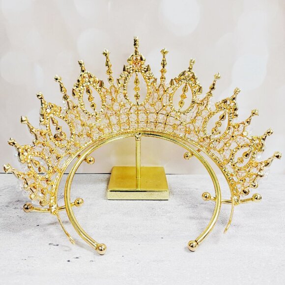 Gold Princess Crown, Prom headpiece, Bridal tiara, Diamond Crystal wedding crown main image 8